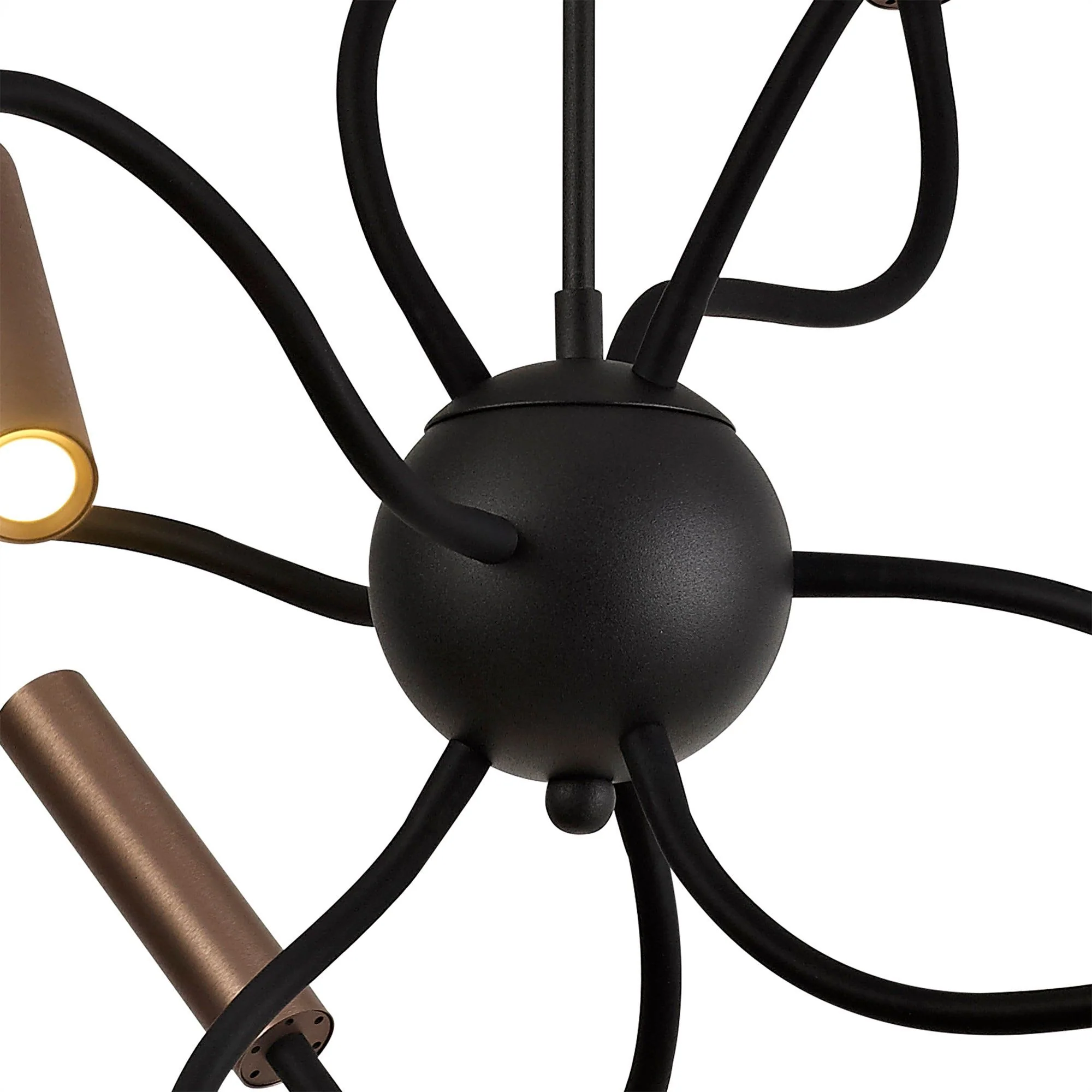 Porto Sputnik Pendant, 9 Light Adjustable Arms, 3000K, Black & Aluminium/Black & Satin Copper Finish - Image 4