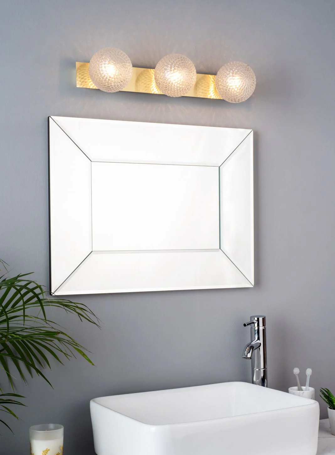 Prague 3lt Bathroom Wall Light Polished Chrome/Satin Brass Glass IP44 G9 - Image 11