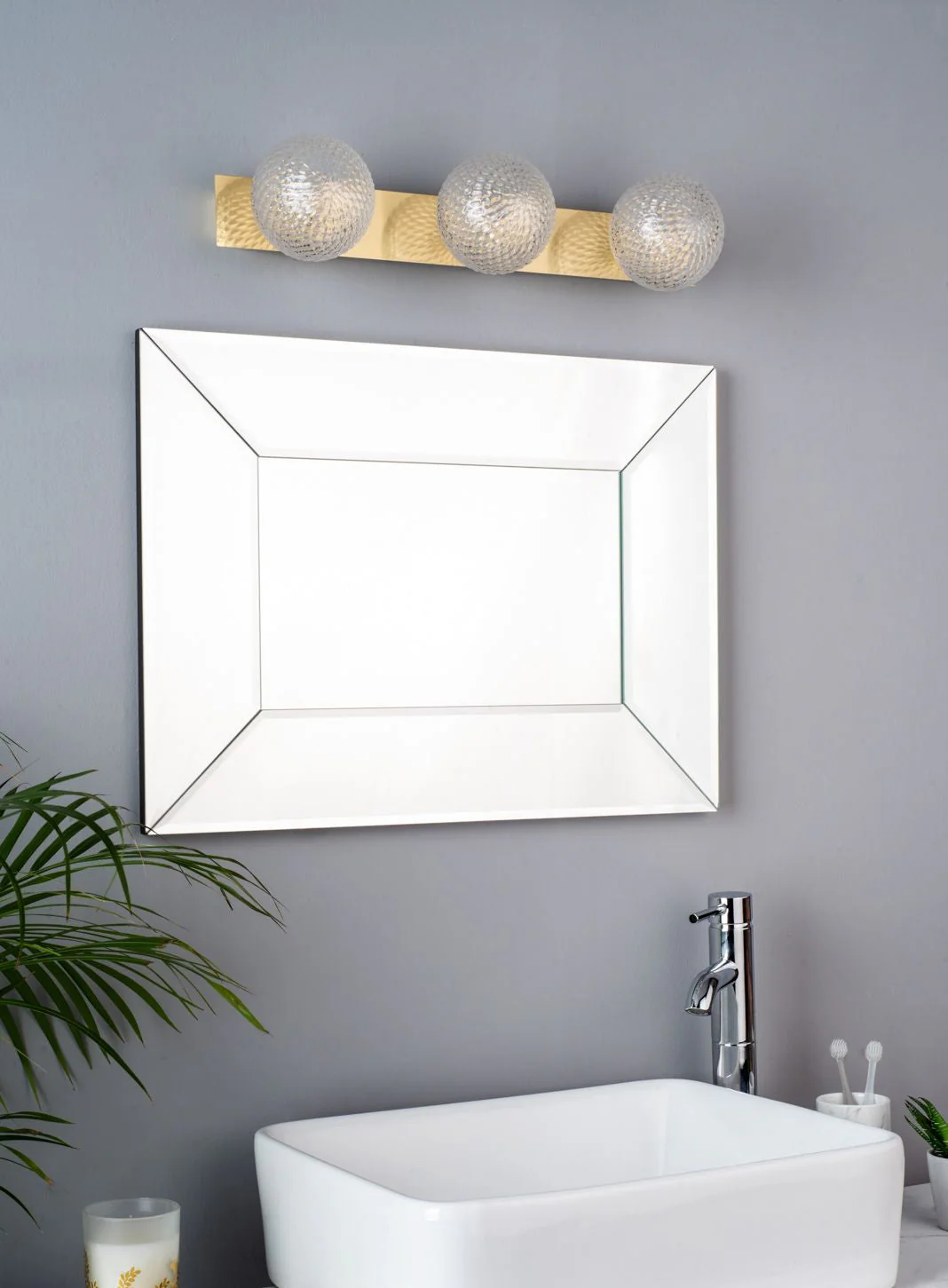 Prague 3lt Bathroom Wall Light Polished Chrome/Satin Brass Glass IP44 G9 - Image 12