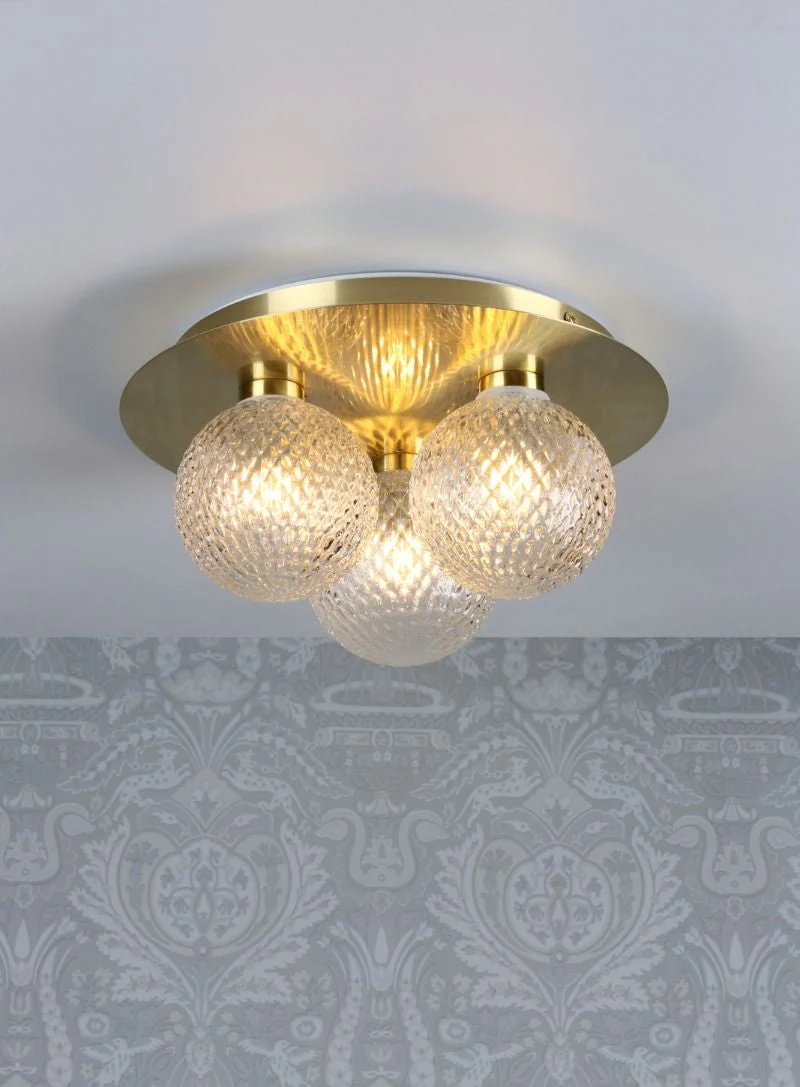 Prague 3lt Flush Bathroom Light Polished Chrome/Satin Brass Glass IP44 - Image 9