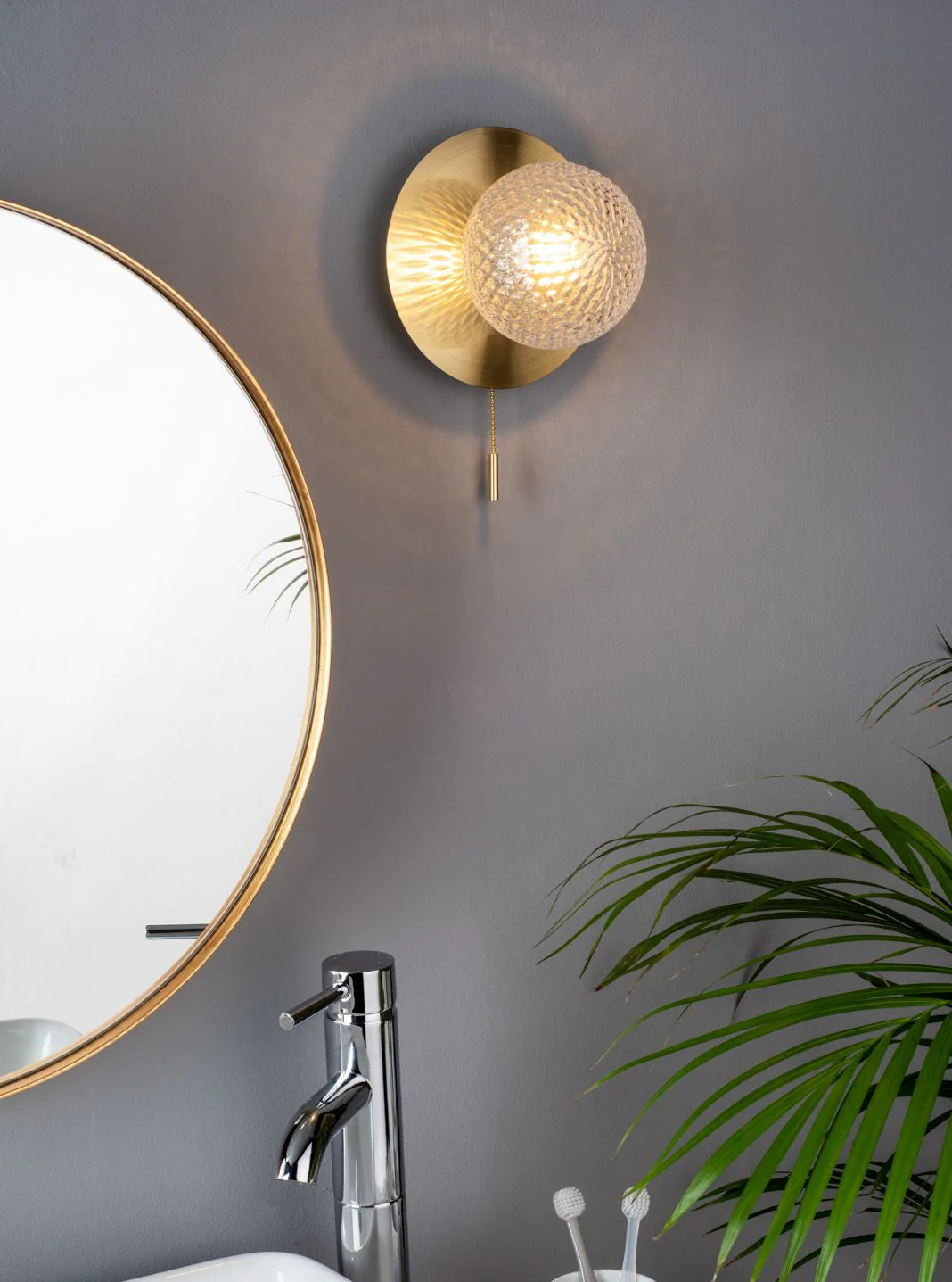 Prague Bathroom Wall Light Polished Chrome/Satin Brass Glass IP44 G9 - Image 9