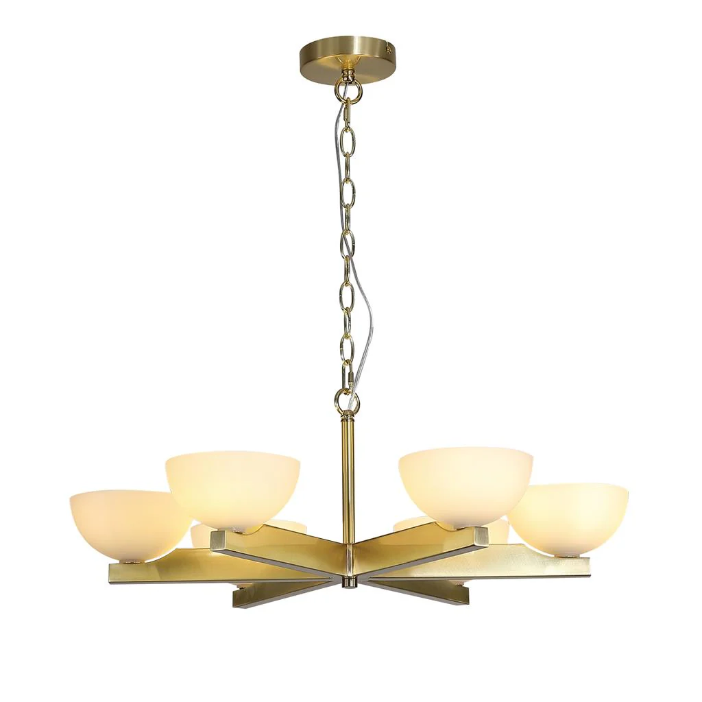 Prichard 6LT Pendant- Satin Brass Metal & Opal White Glass