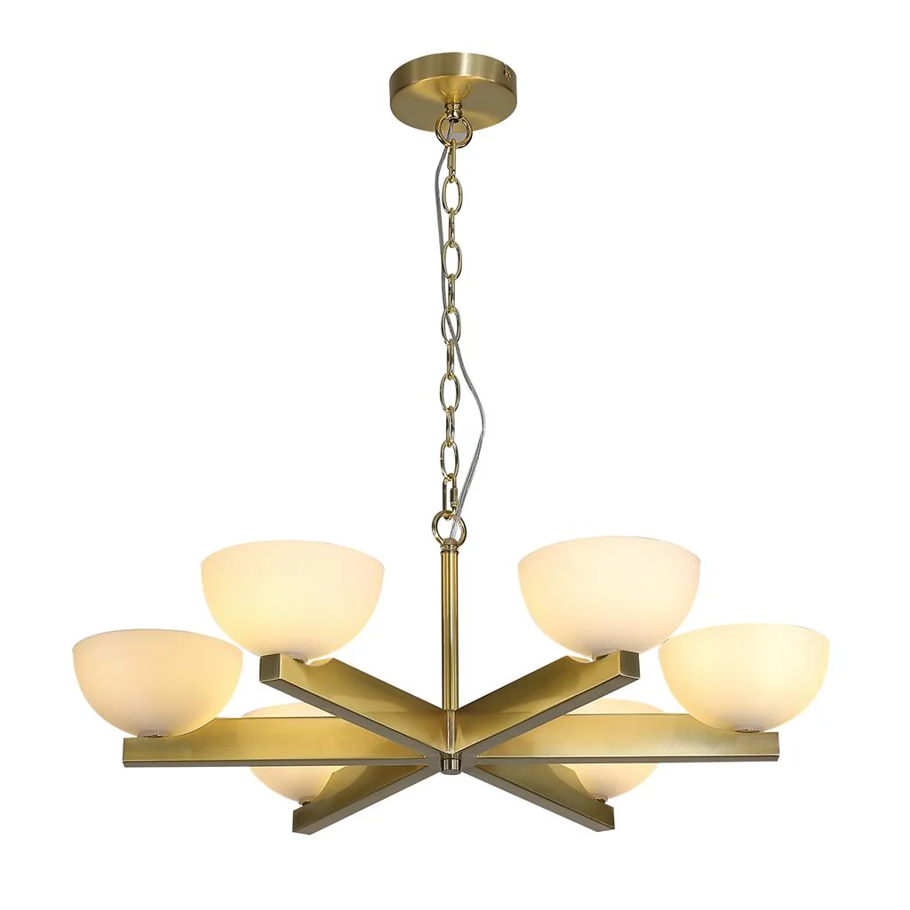 Prichard 6LT Pendant- Satin Brass Metal & Opal White Glass - Image 3