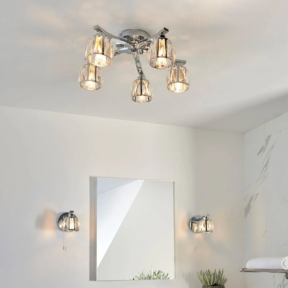 Primrose 5Lt Semi-Flush Bathroom Ceiling Light IP44 - Chrome - Image 3