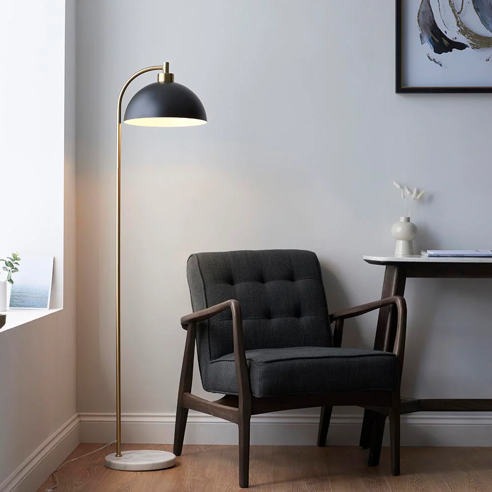 Procyon Task Floor Lamp - Brass & Matt Black Finish E27 - Image 2