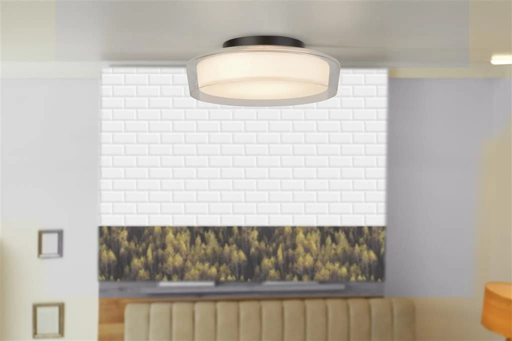 PUCK FLUSH BATHROOM CEILING LIGHT - BLACK METAL & OPAL, IP44 - Image 4