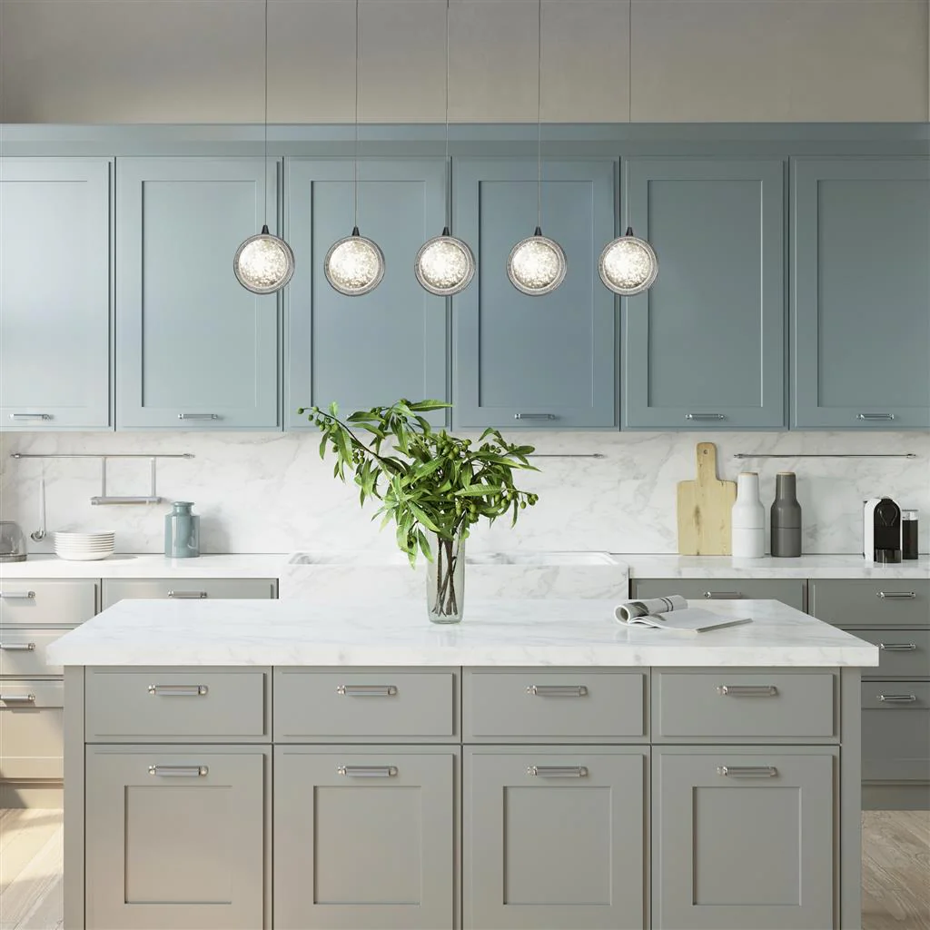 Quartz 5Lt Bar Ceiling Kitchen Light - Chrome & Bubble Glass - Image 5