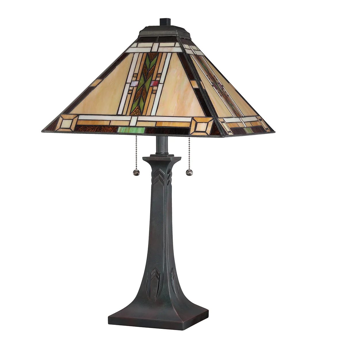 Quoizel Navajo 2 lt Tiffany styleTable Lamp - Bronze with Art Glass Shade E27 - Image 8