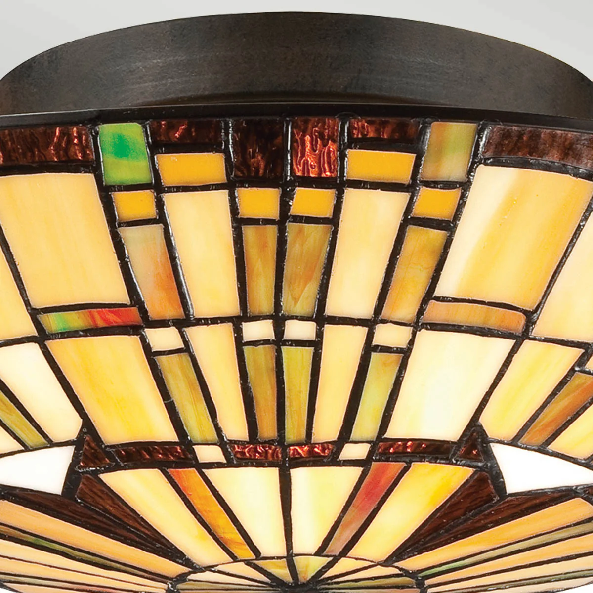 Quoizel Reed 2 lt Tiffany Style Flush - Valiant Bronze Lamp, Art Glass Shade - Image 4