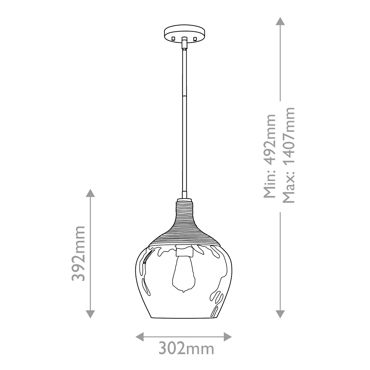 Quoizel Royer 1 lt Pendant - Matte Black with natural rope detail and clear mottled blown glass shade E27 - Image 10