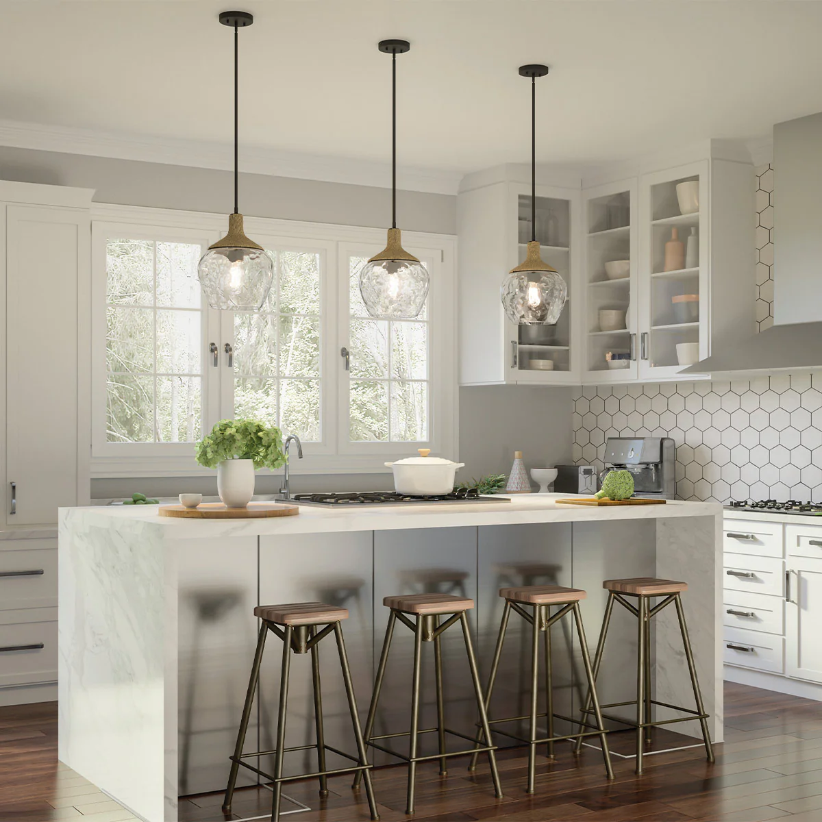 Quoizel Royer 1 lt Pendant - Matte Black with natural rope detail and clear mottled blown glass shade E27 - Image 3