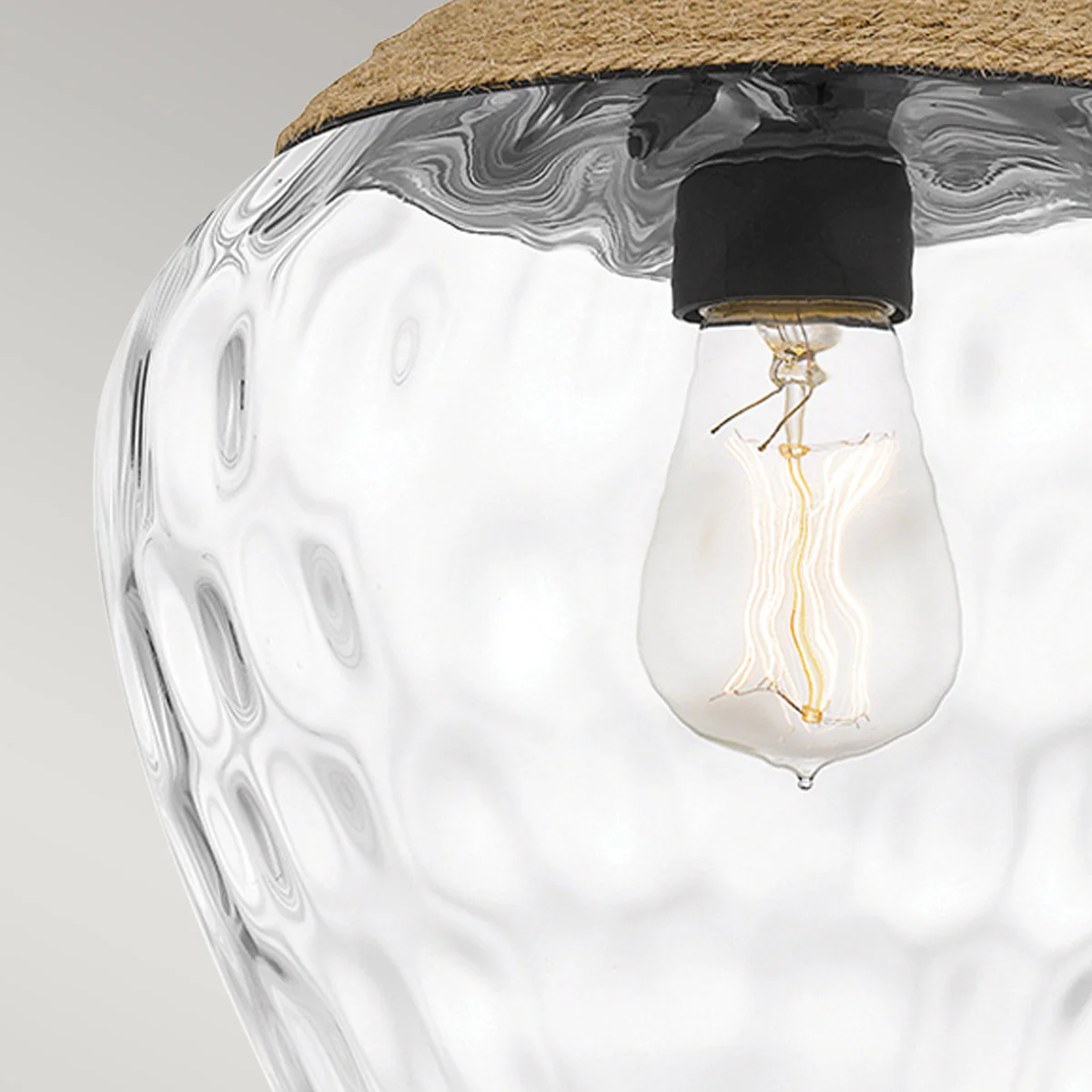 Quoizel Royer 1 lt Pendant - Matte Black with natural rope detail and clear mottled blown glass shade E27 - Image 8
