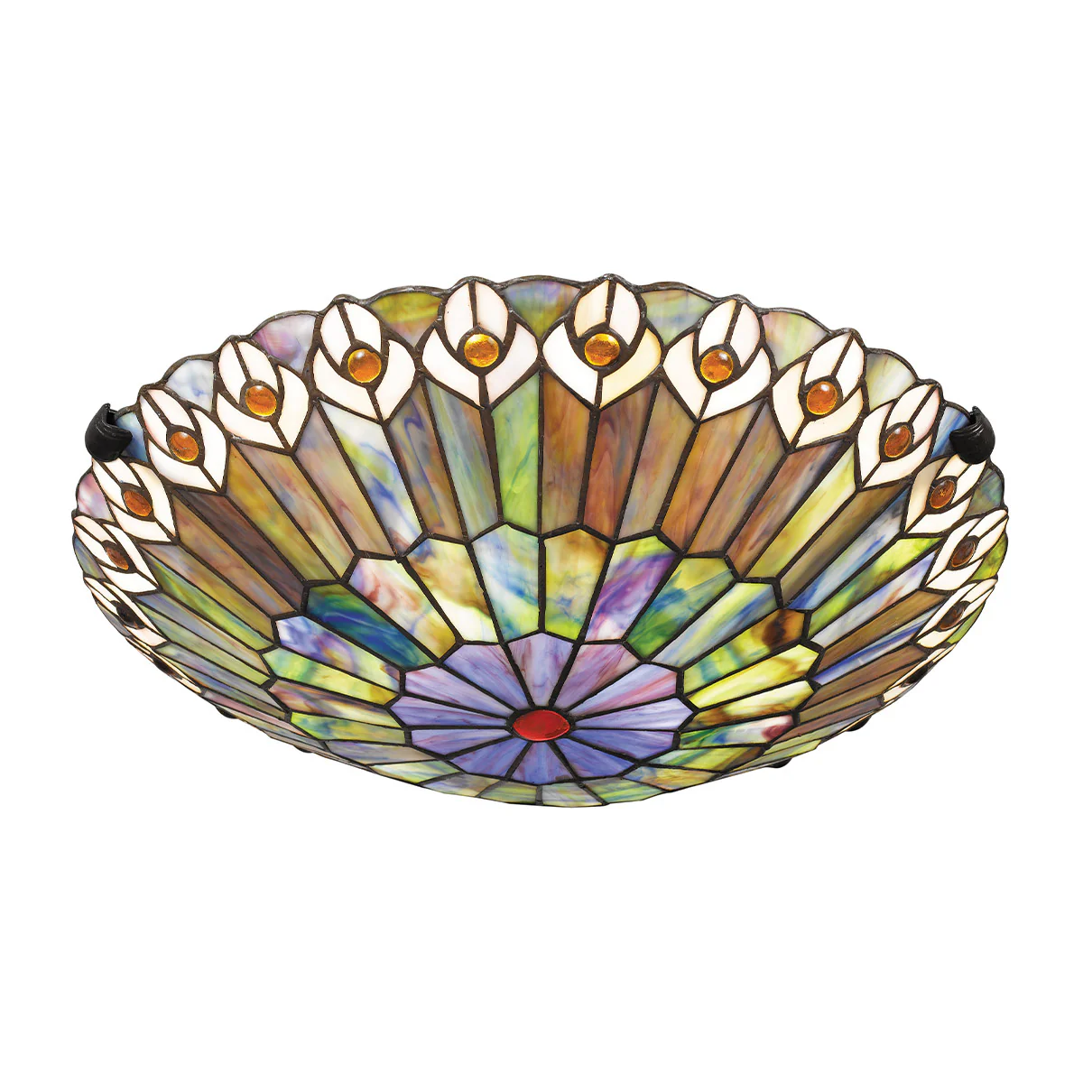 Quoizel Watkins 2 lt Tiffany Style Flush - Valiant Bronze Lamp, Art Glass Shade - Image 3