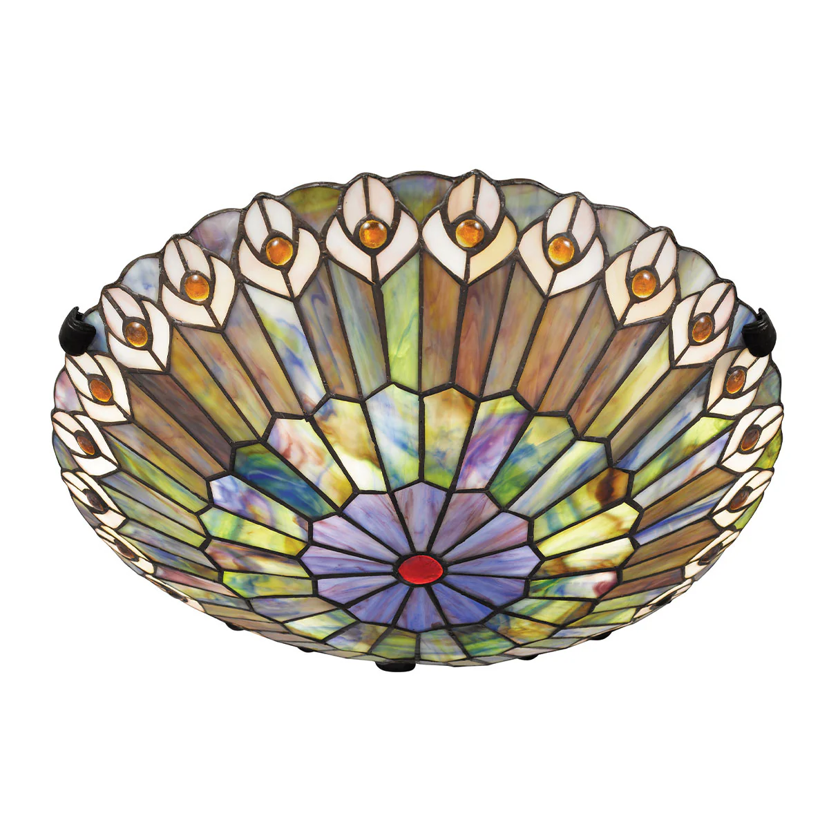 Quoizel Watkins 2 lt Tiffany Style Flush - Valiant Bronze Lamp, Art Glass Shade - Image 4