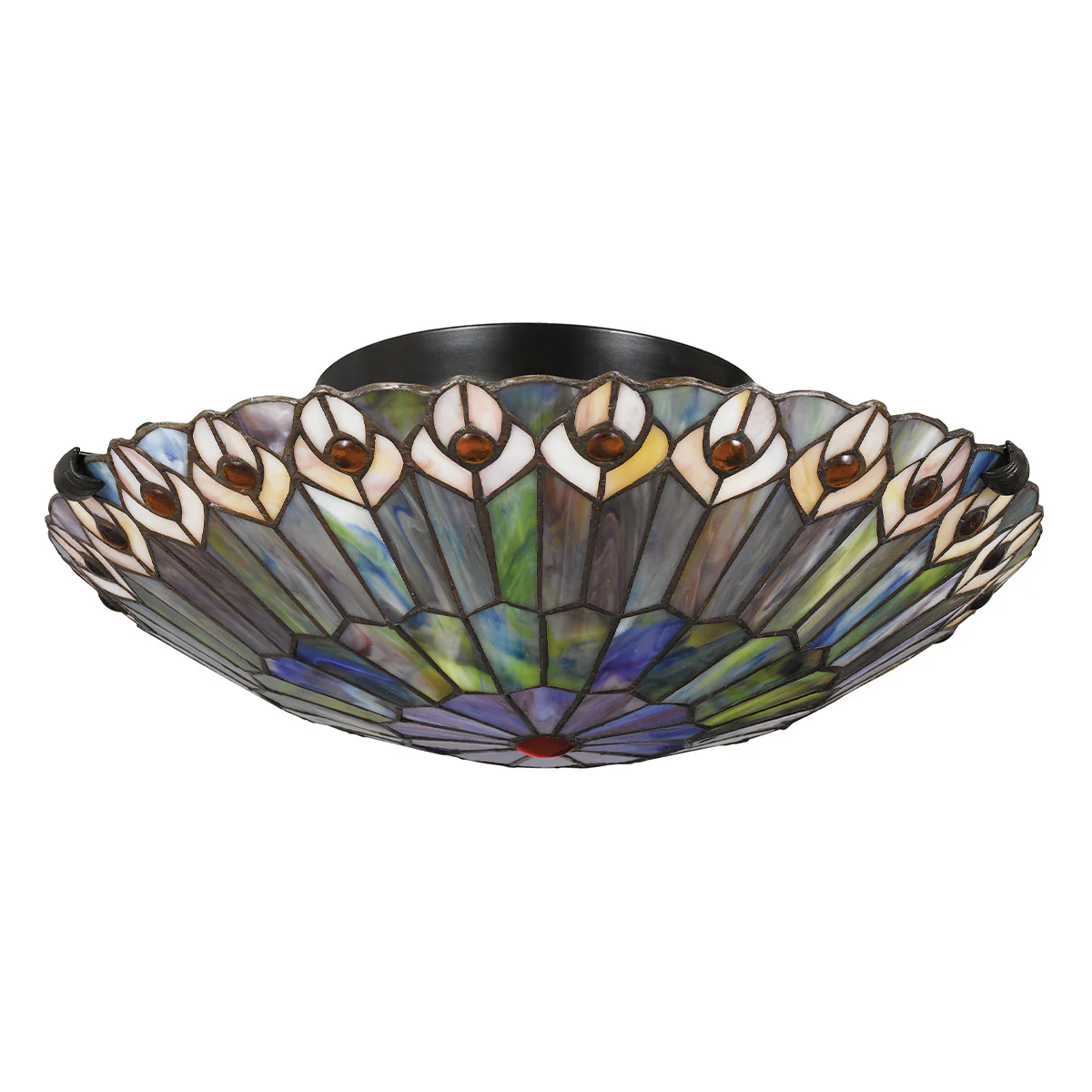 Quoizel Watkins 2 lt Tiffany Style Flush - Valiant Bronze Lamp, Art Glass Shade - Image 5