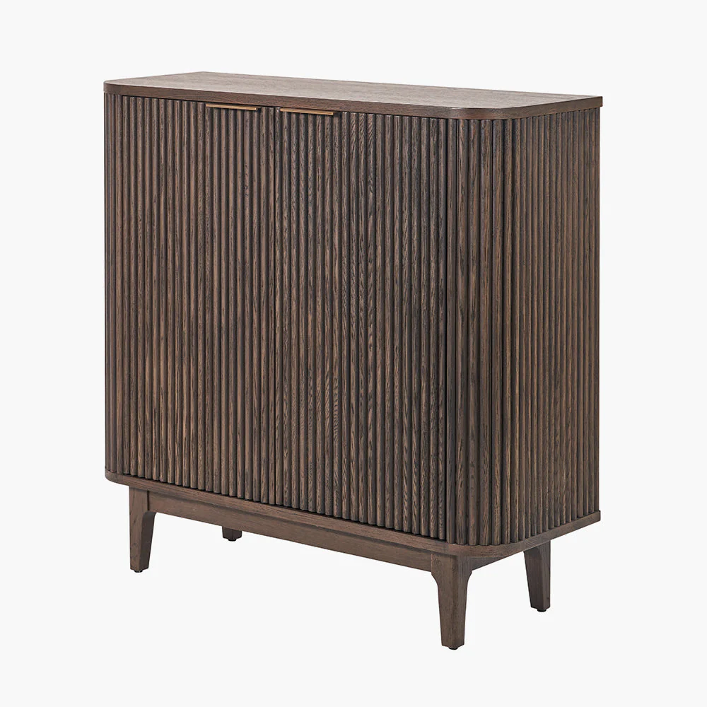 Raie Dark Brown Ribbed Oak and Pine Wood 2 Door Bar Cabinet - Image 2