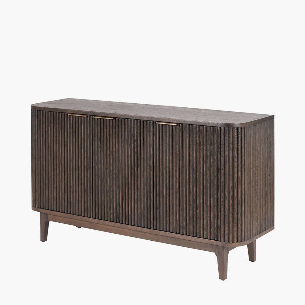 Raie Dark Brown Ribbed Oak & Pine Wood 3 Door Sideboard - Image 2