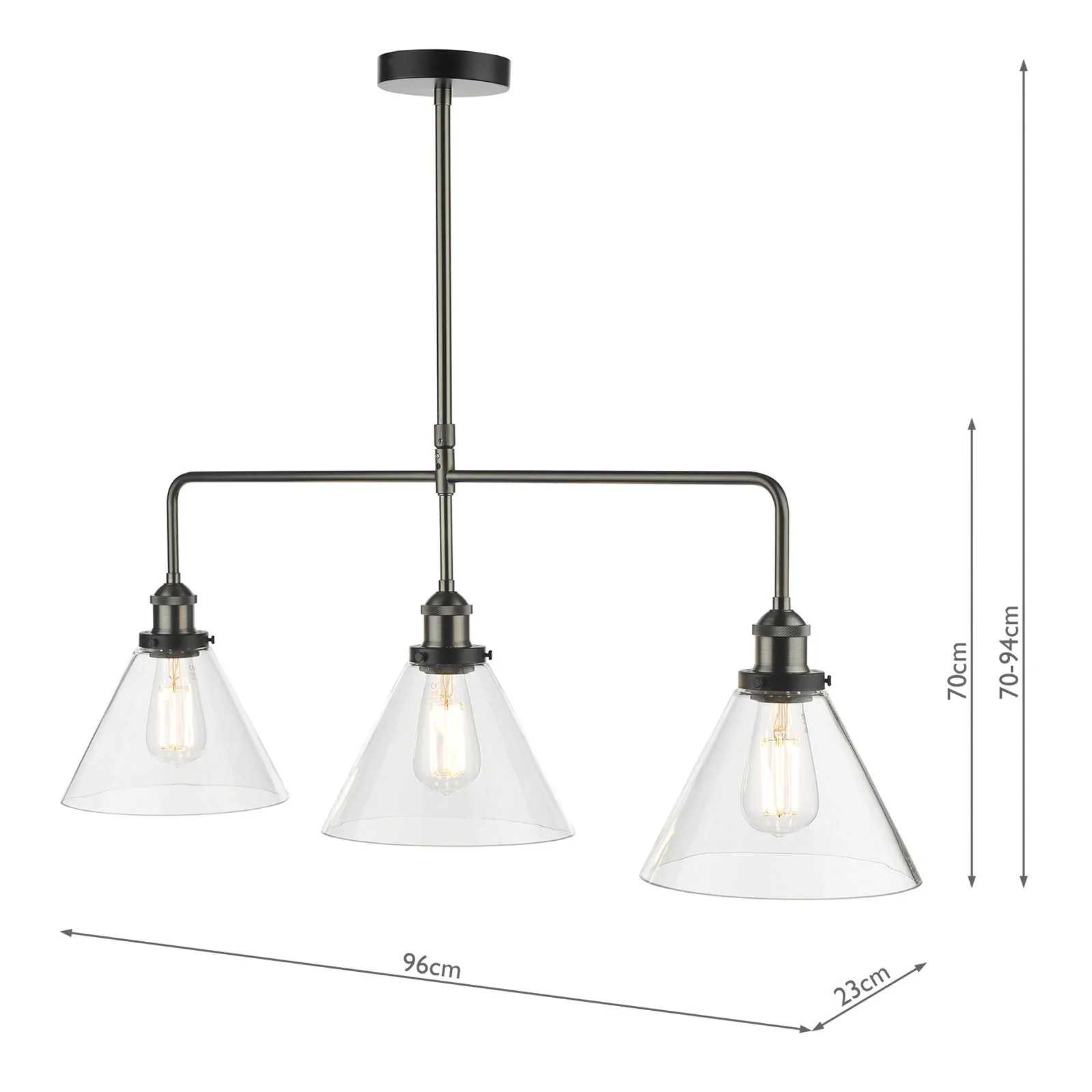 Ray 3 Light Kitchen Light Antique Brass/ Antique Nickel Clear Glass - Image 10