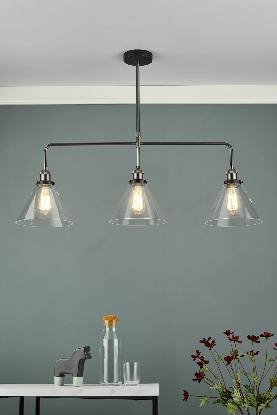 Ray 3 Light Kitchen Light Antique Brass/ Antique Nickel Clear Glass - Image 9