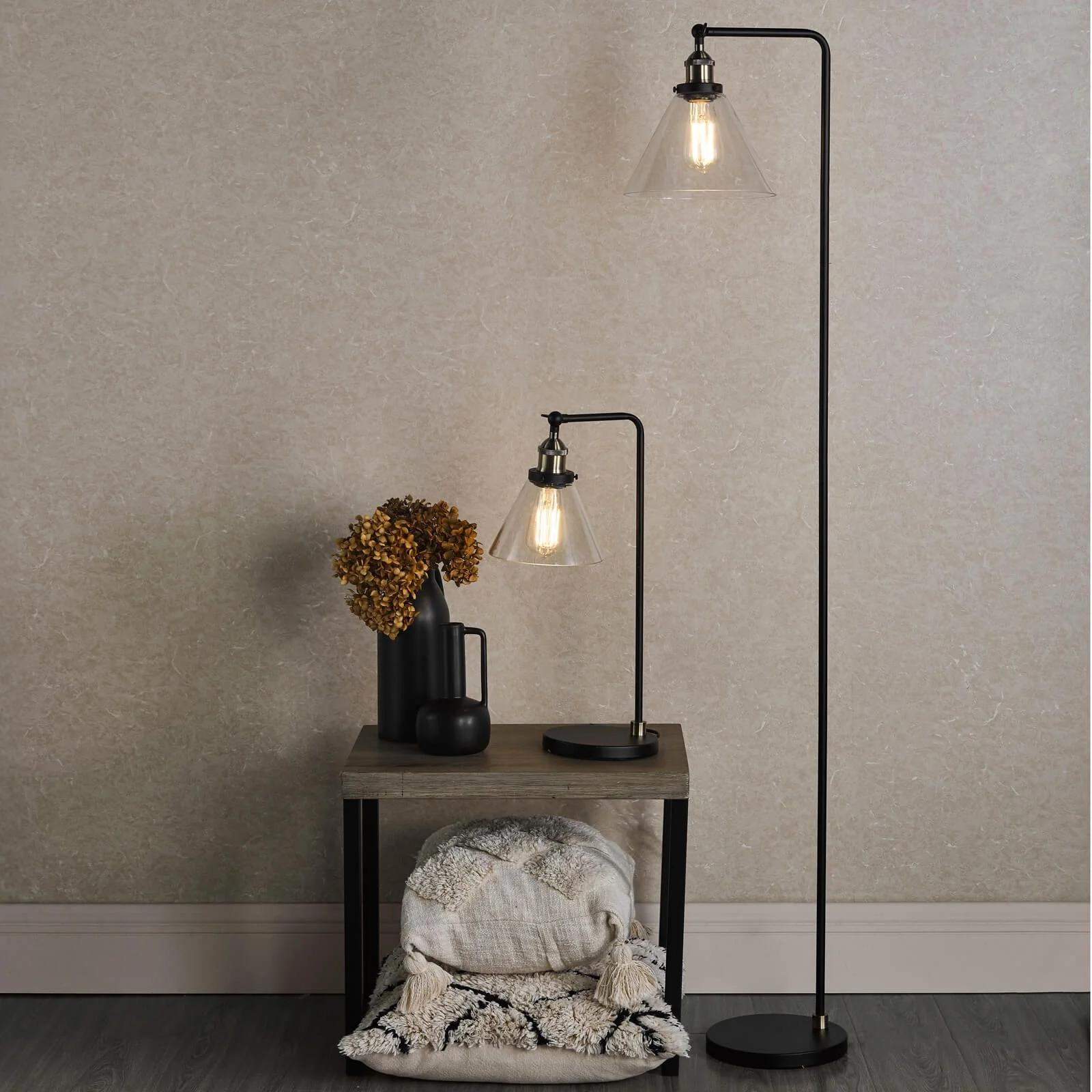Ray Floor Lamp Antique Brass and Glass - Image 3
