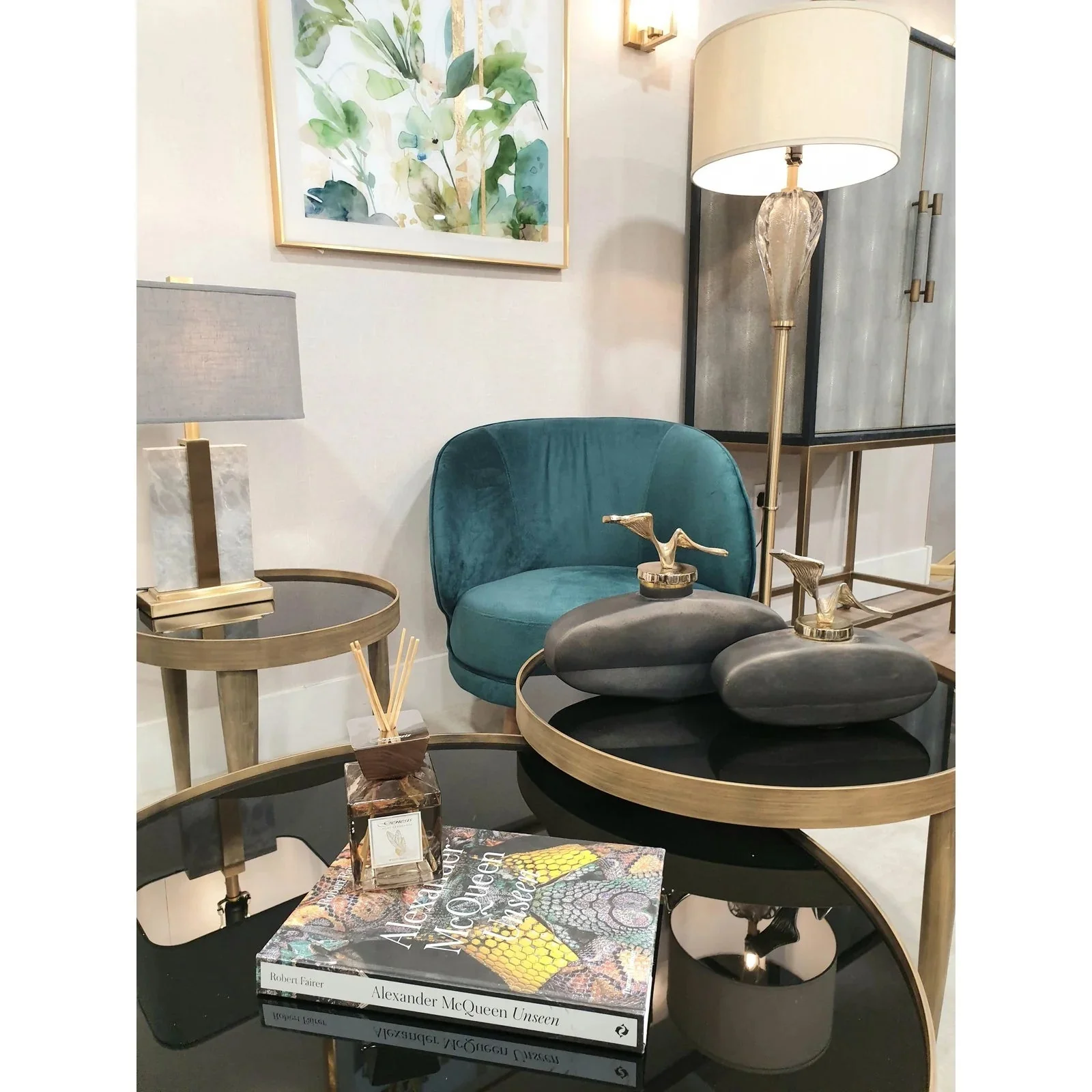 Reese Small/ Large Table -Antiqued Frame/Legs & Black Smoked Glass Finish - Image 3