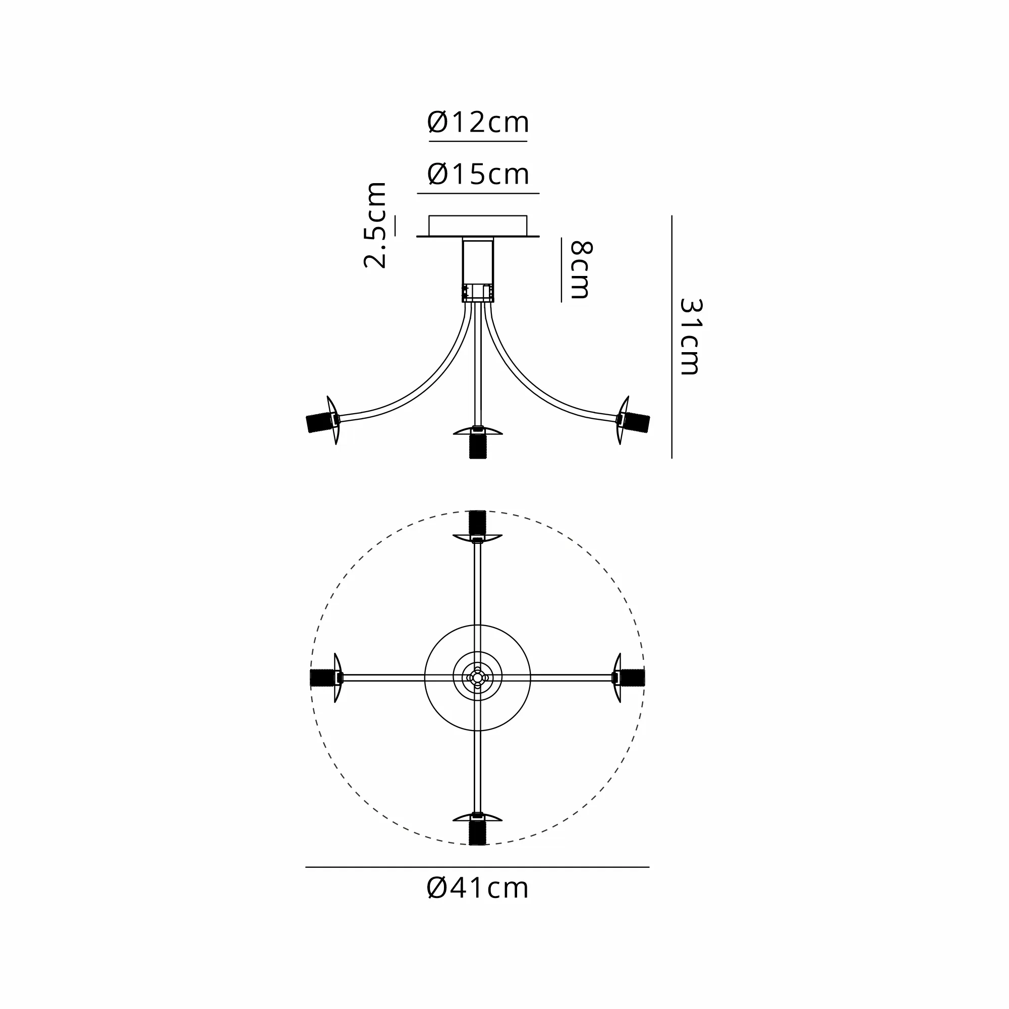 Seville 60cm Semi-Flush Curved 5 Arm Ceiling Light - Image 19