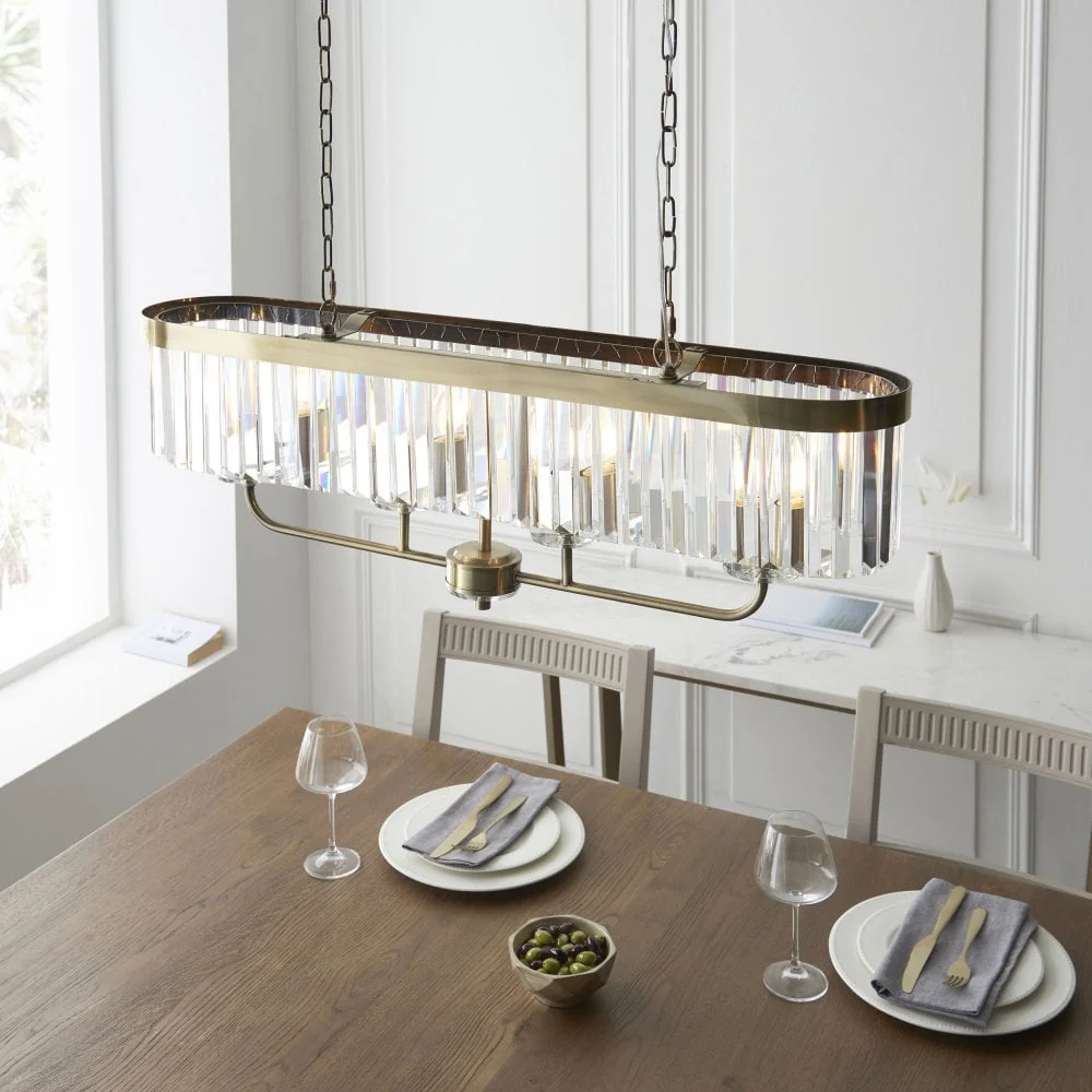 Regina 4 Light Linear Pendant- Antique Brass/ Nickel & Clear Cut Glass - Image 10