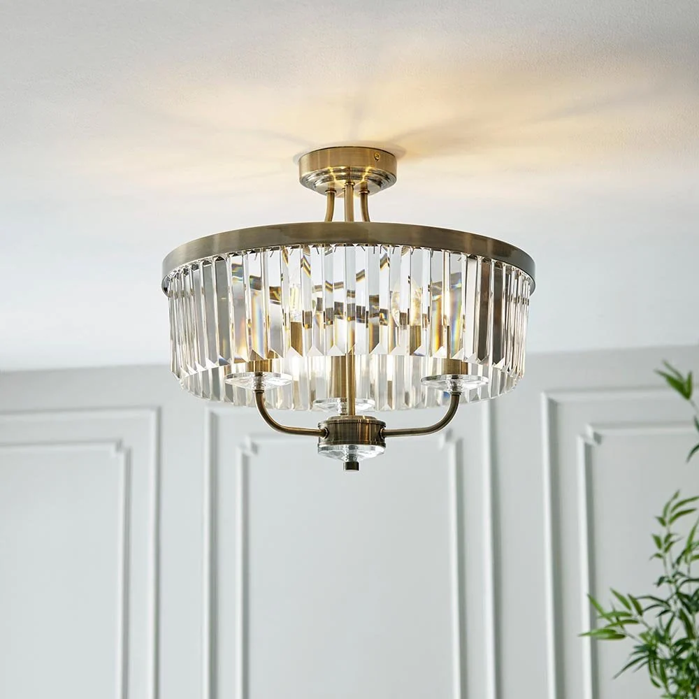 Regina Semi Flush Ceiling Light - Nickel/Antique Brass Finishes - Image 5