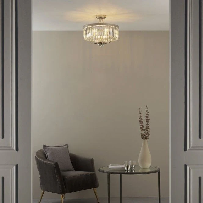 Regina Semi Flush Ceiling Light - Nickel/Antique Brass Finishes - Image 3