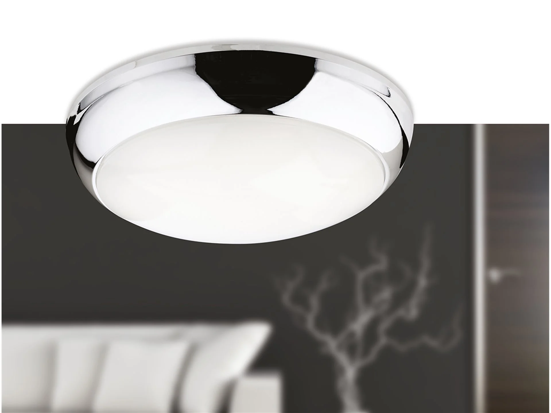 Regis LED Flush Ceiling Fitting- Chrome/ Black Finish - Image 3