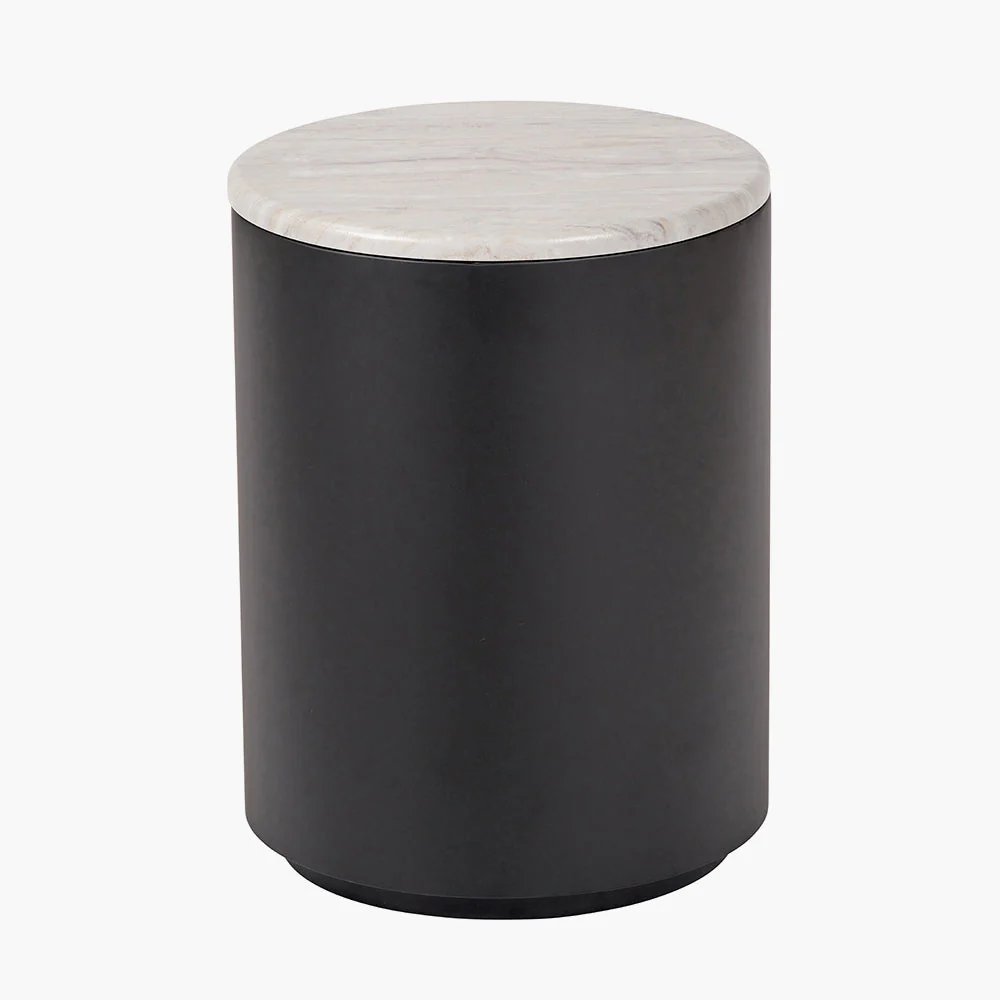 Remy White Marble Effect and Black Metal Storage Side Table - Image 2