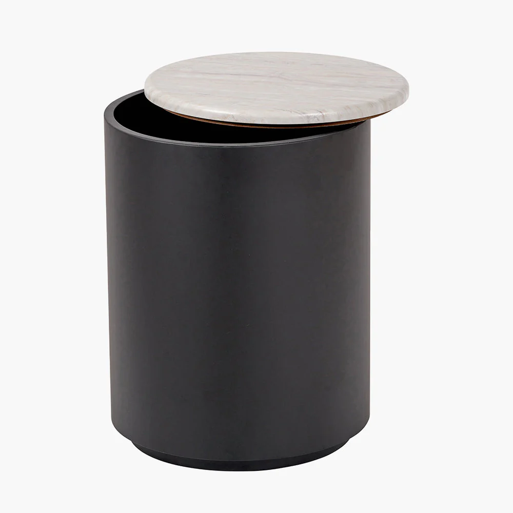 Remy White Marble Effect and Black Metal Storage Side Table - Image 3