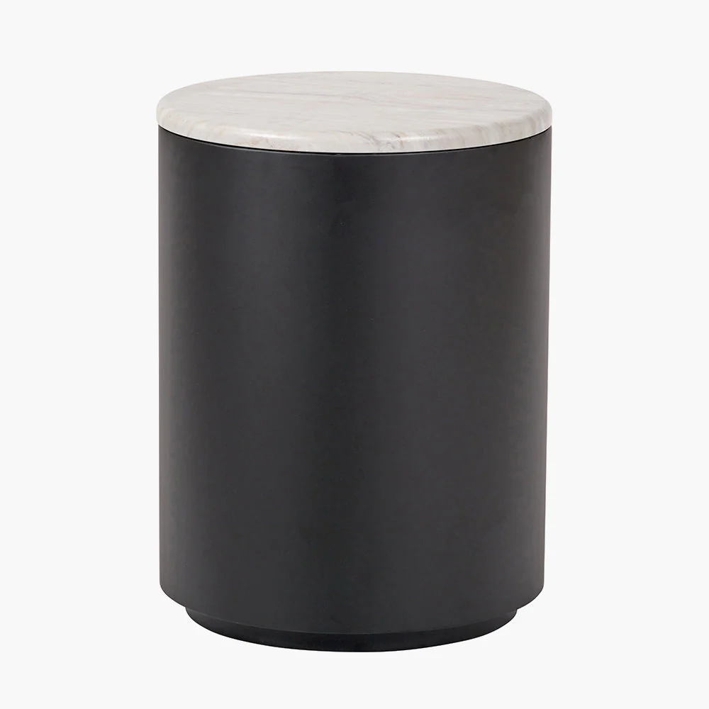 Remy White Marble Effect and Black Metal Storage Side Table - Image 4