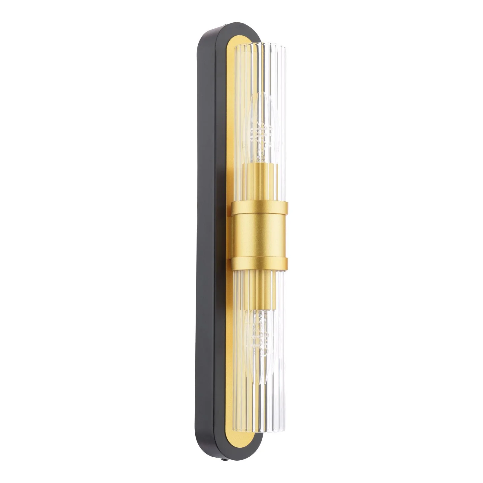 Rhian 2 Light Wall Light- Matt Black and Ribbed Glass - Image 2