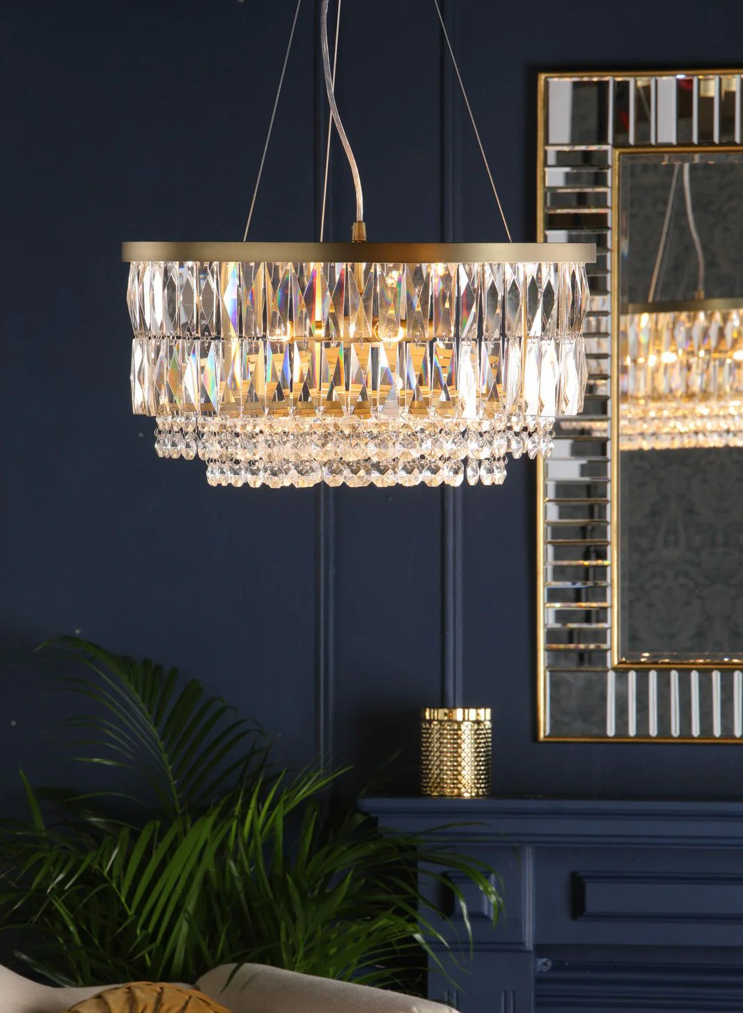 Rhosill 4 Light Pendant Crystal and Antique Brass/ Aged Pewter - Image 9