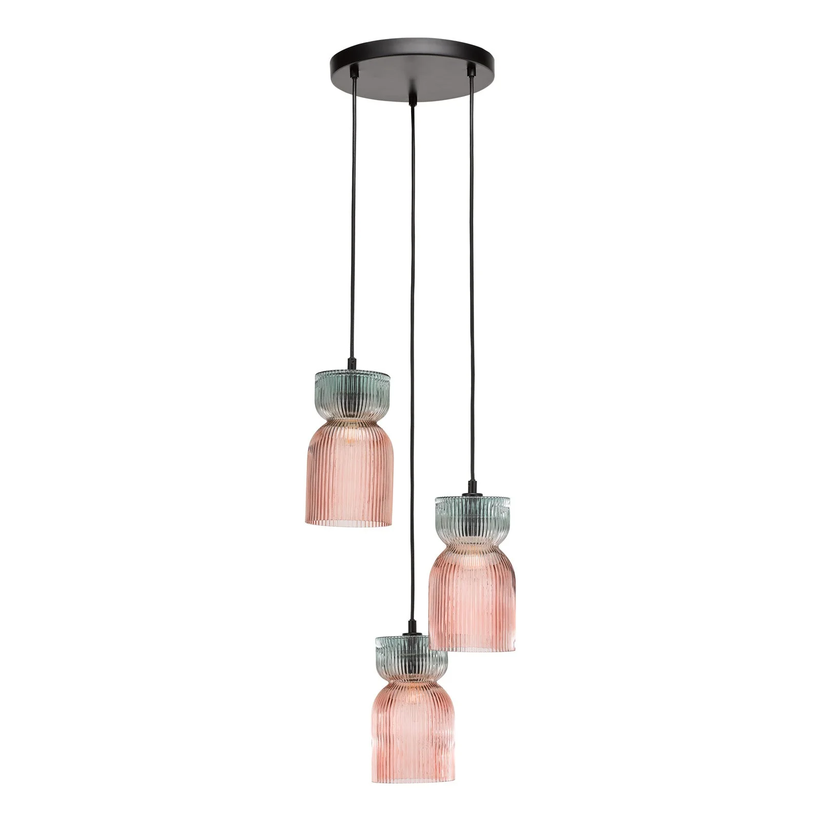 Rhubarb 3 Light Cluster Pendant Pink and Green Ribbed Glass E14 - Image 2