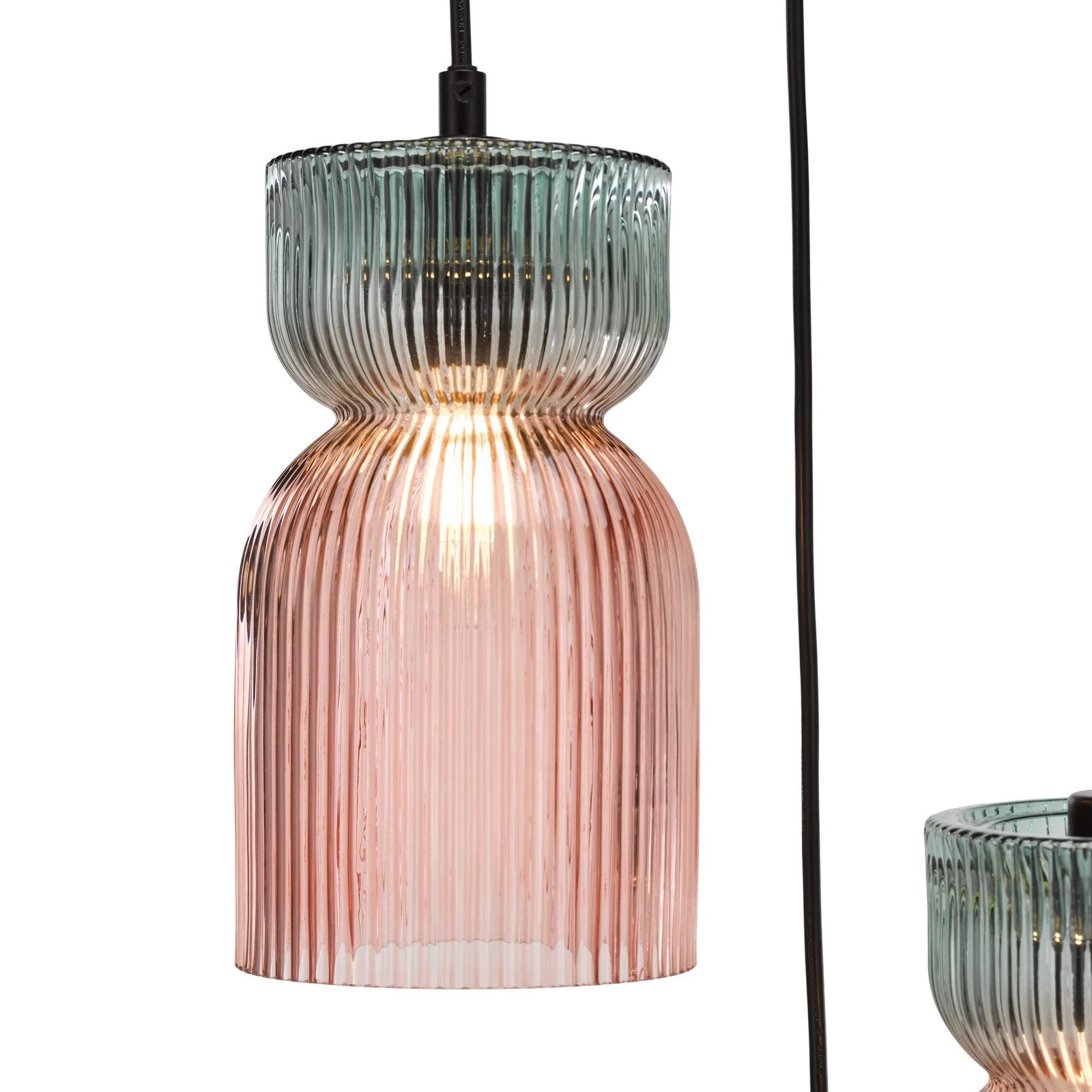 Rhubarb 3 Light Cluster Pendant Pink and Green Ribbed Glass E14 - Image 4