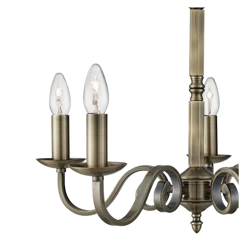 Richmond 5/8Lt Multi-Arm Pendant - Antique Brass/Satin Silver Metal - Image 4