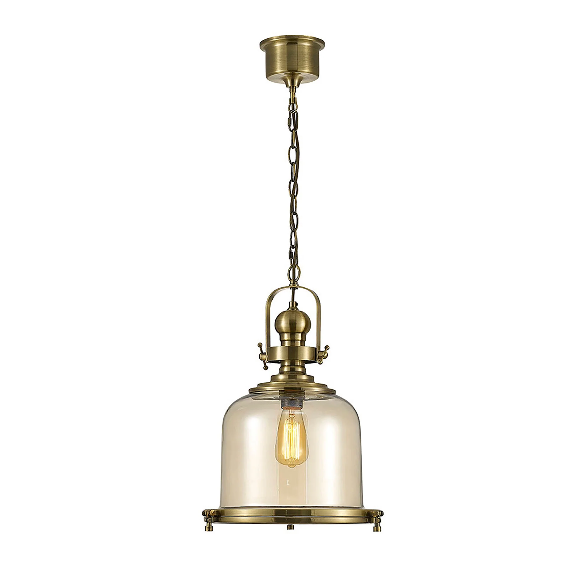 Riley 1Lt Single Pendant Antique Brass & Cognac Glass - Various Styles - Image 2