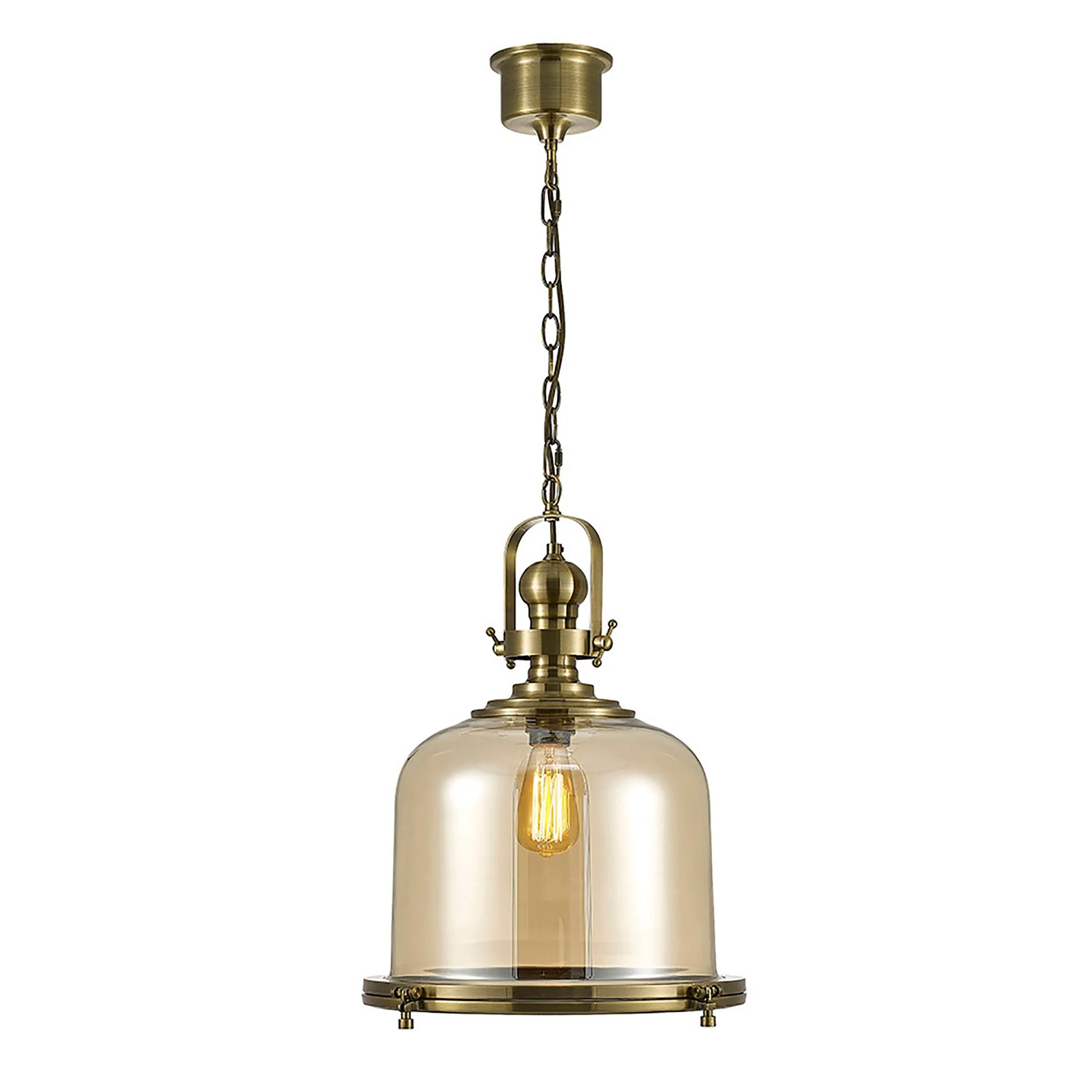 Riley 1Lt Single Pendant Antique Brass & Cognac Glass - Various Styles - Image 3