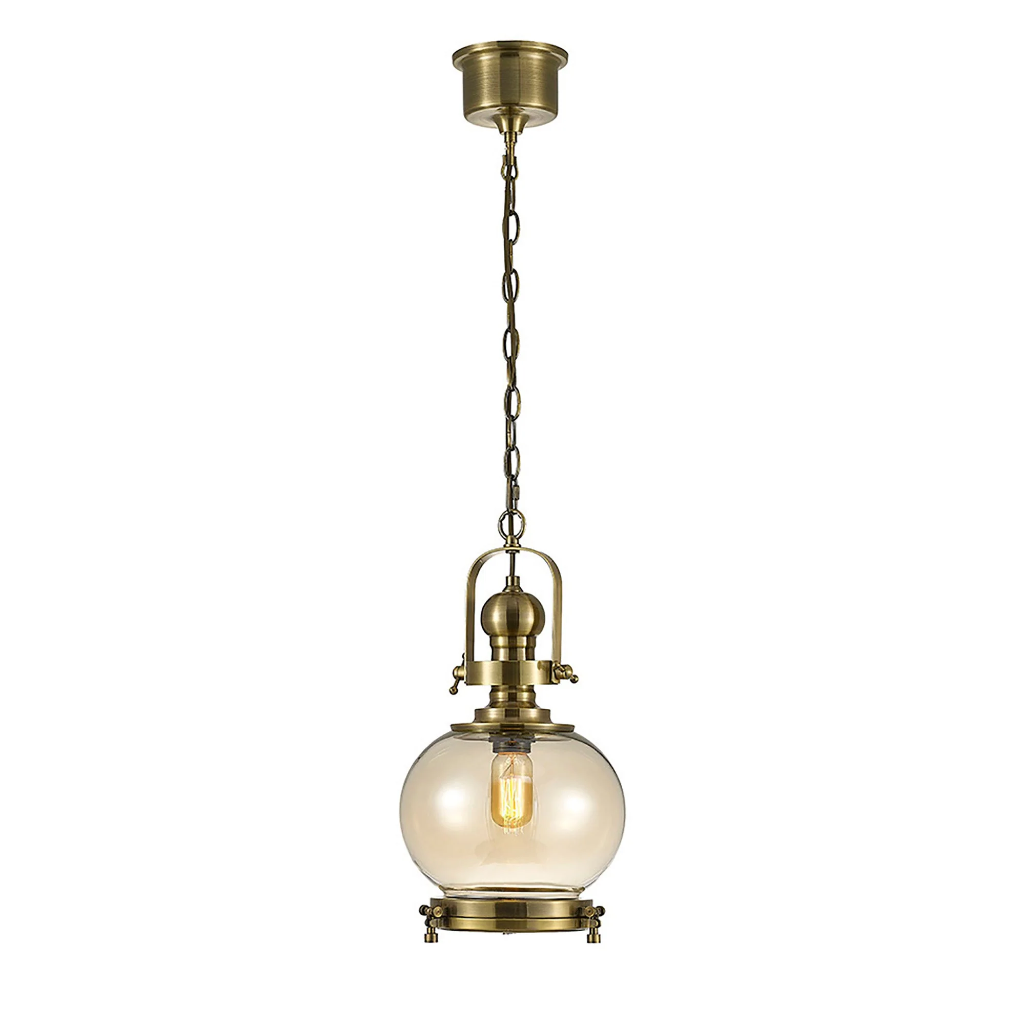 Riley 1Lt Single Pendant Antique Brass & Cognac Glass - Various Styles - Image 4