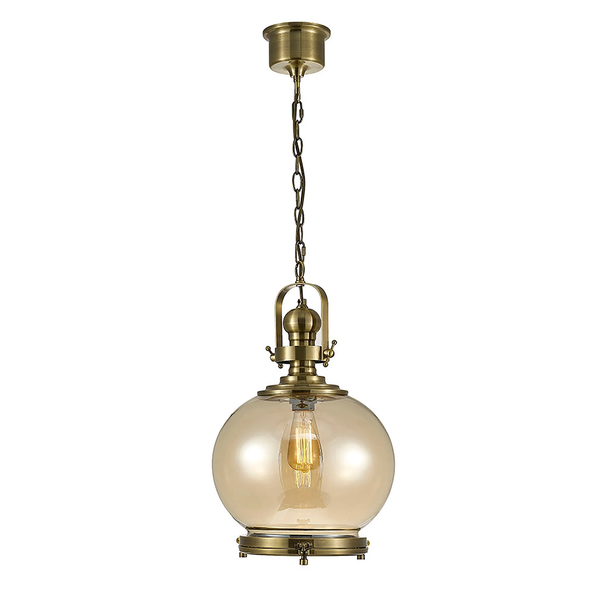Riley 1Lt Single Pendant Antique Brass & Cognac Glass - Various Styles - Image 5