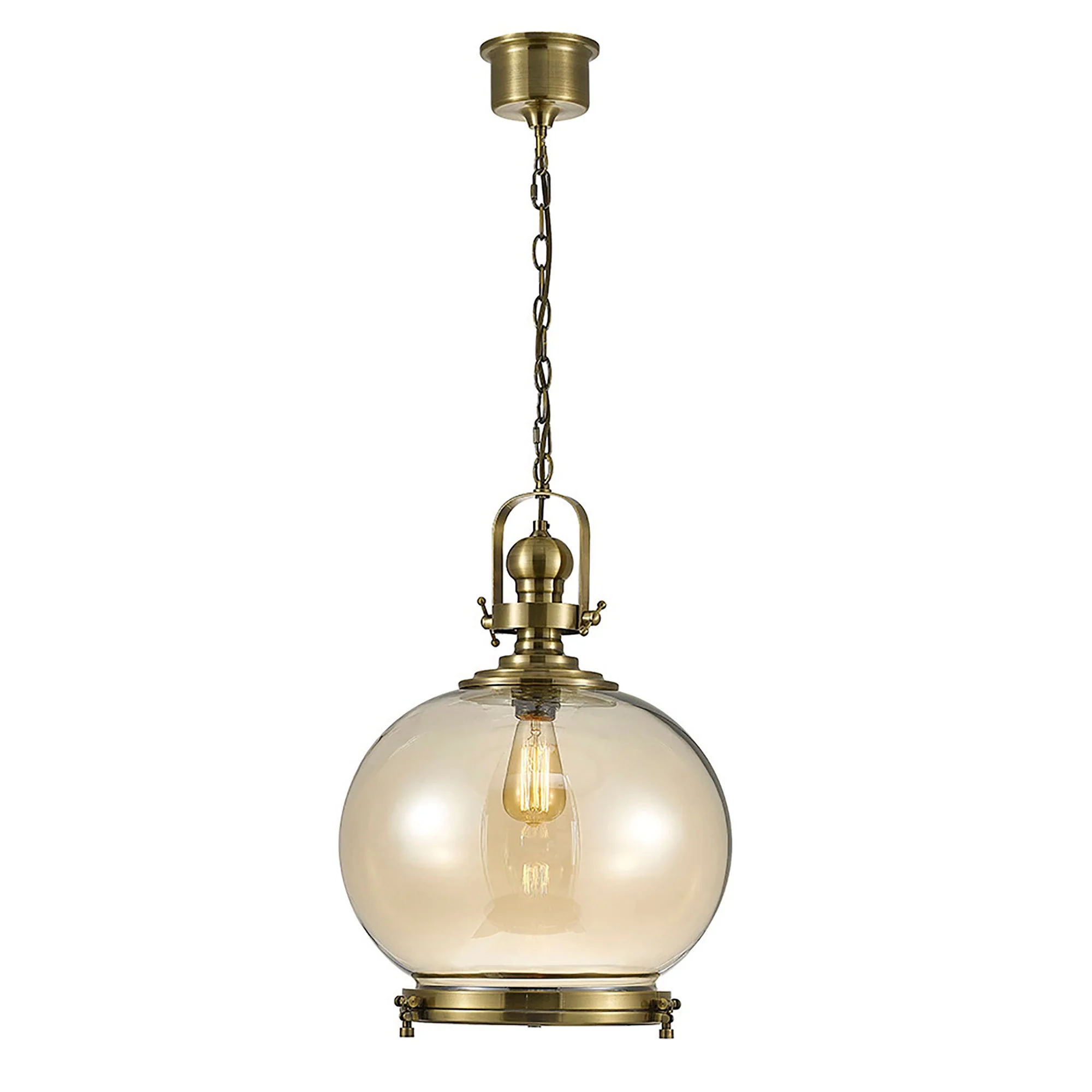 Riley 1Lt Single Pendant Antique Brass & Cognac Glass - Various Styles - Image 6
