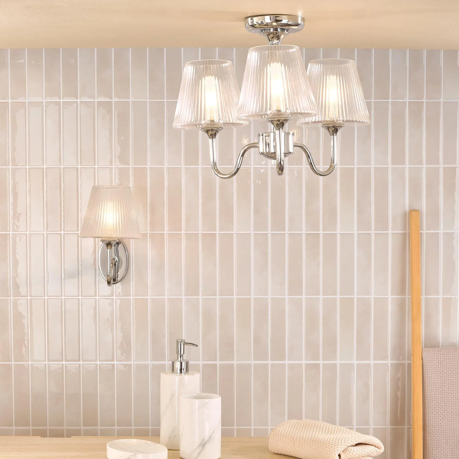 Rimaz Bathroom Wall Light IP44- Polished Chrome and Ribbed Glass - Image 4