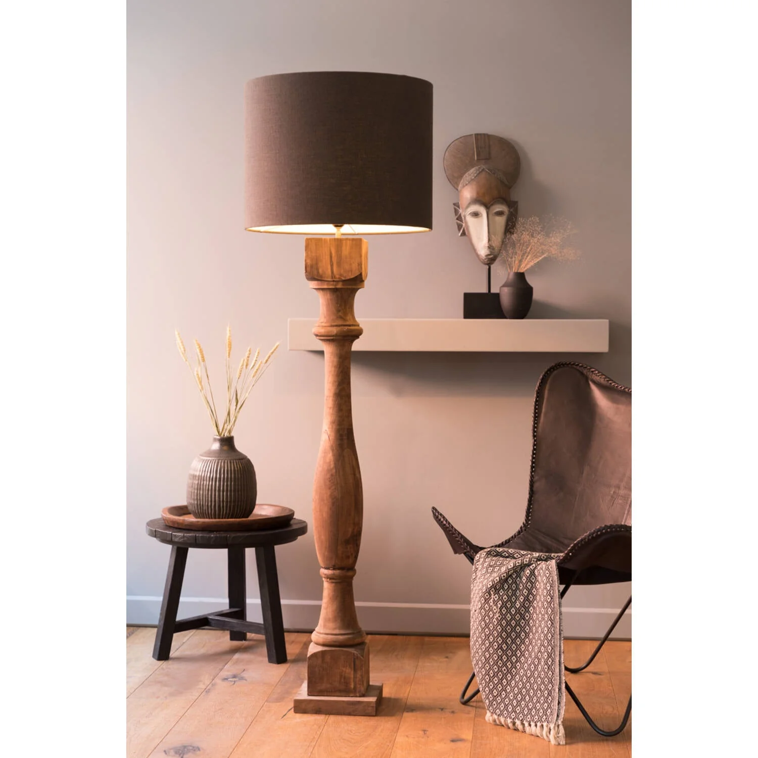 Robbia Wooden Floor Lamp - Dark/Light Brown - Image 4