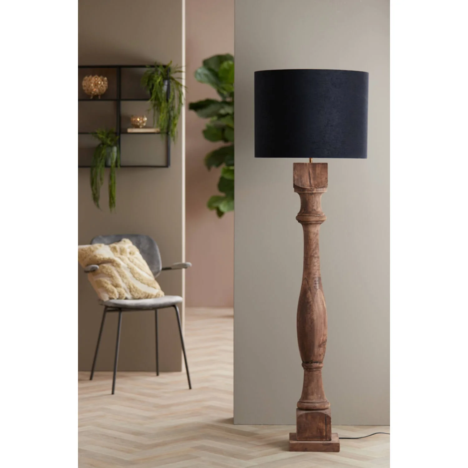 Robbia Wooden Floor Lamp - Dark/Light Brown - Image 5