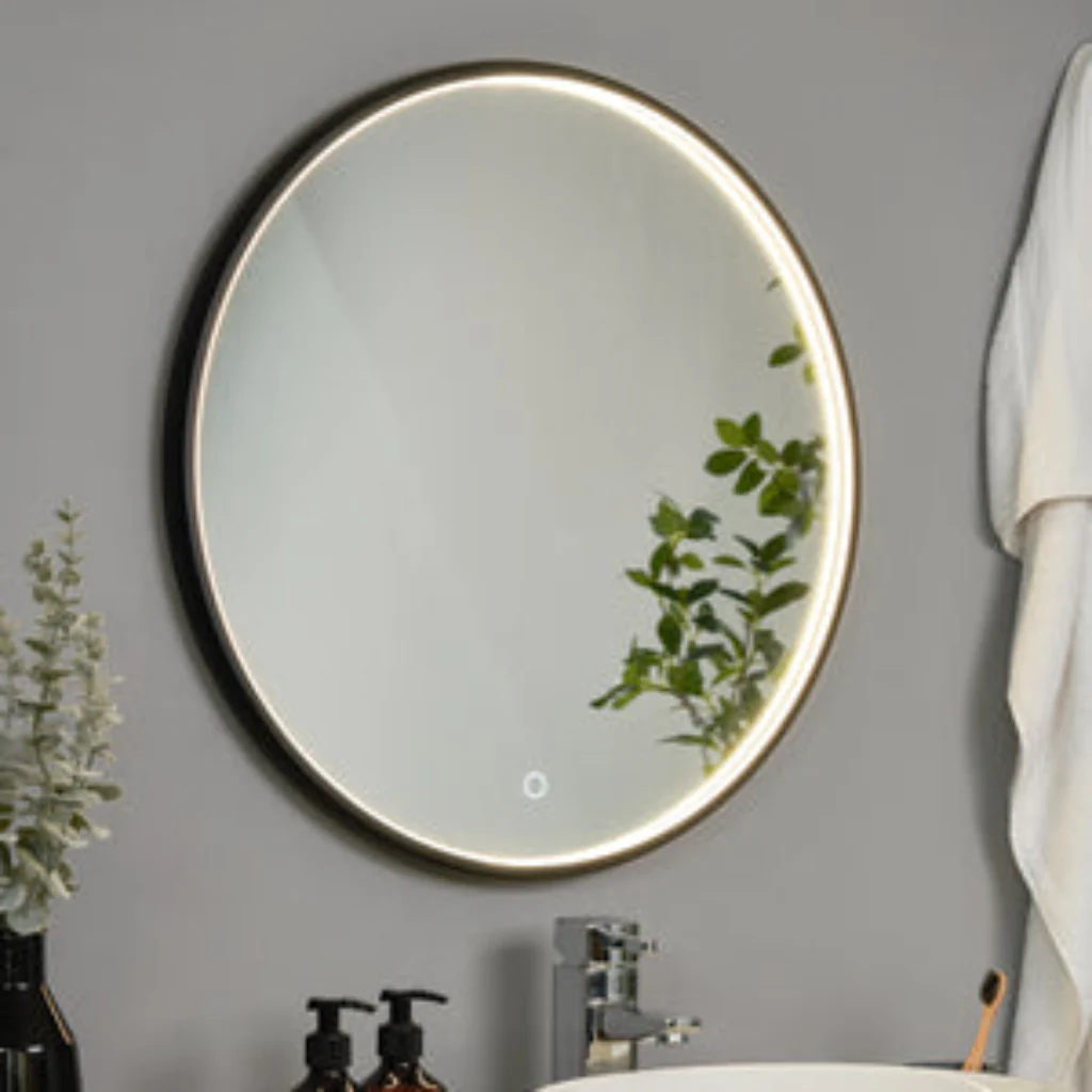 Roc LED Framed Bathroom Mirror with Demist- Black - Image 5