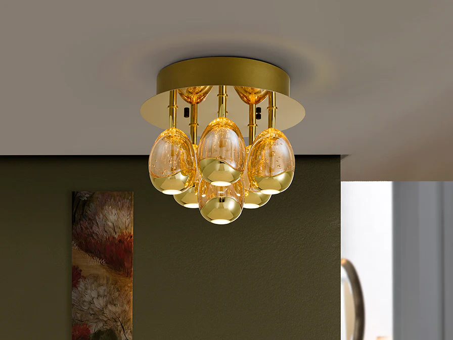 Rocio 6Lt Semi-Flush Ceiling Light - Chrome/ Gold Dimmable - Image 2