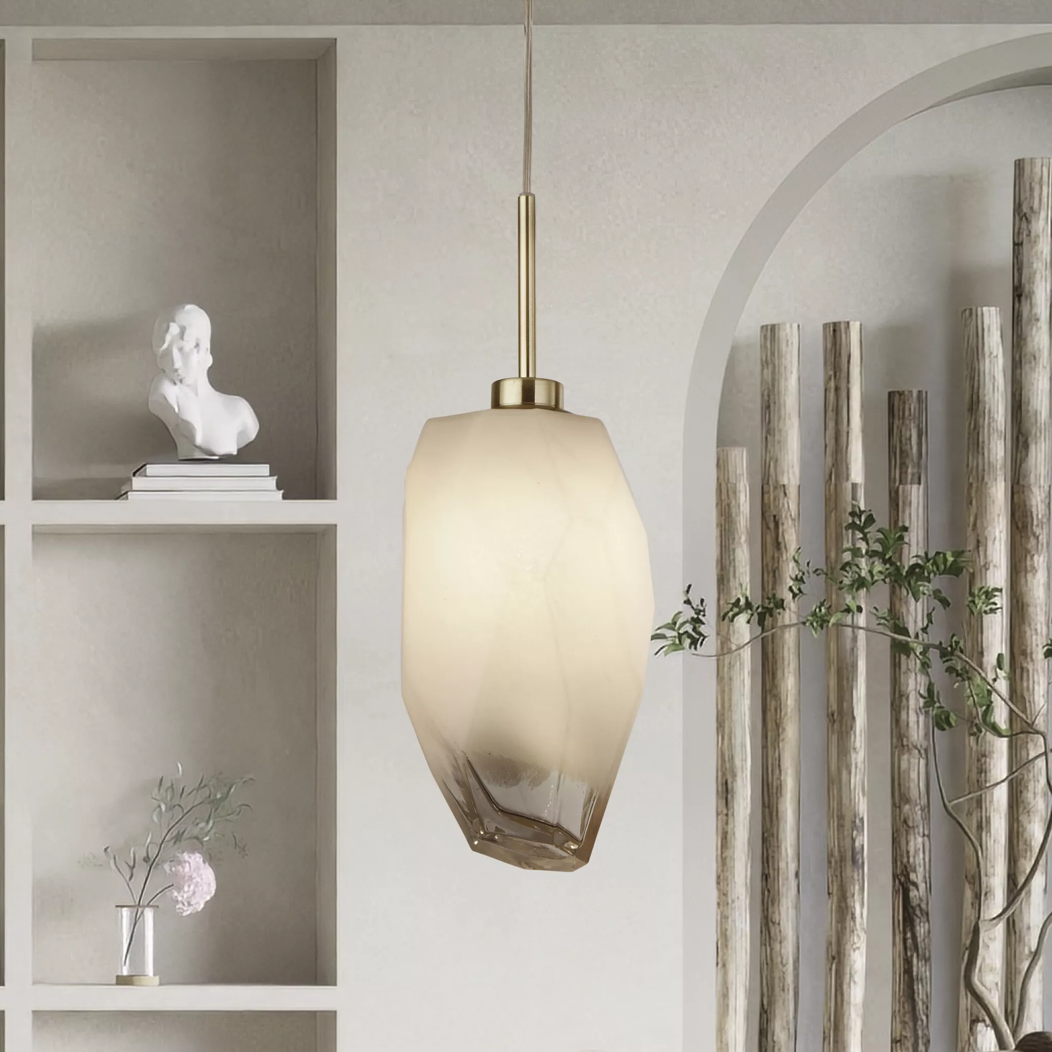 Rocky 1Lt Pendant- Satin Brass Metal & Glass - Image 7