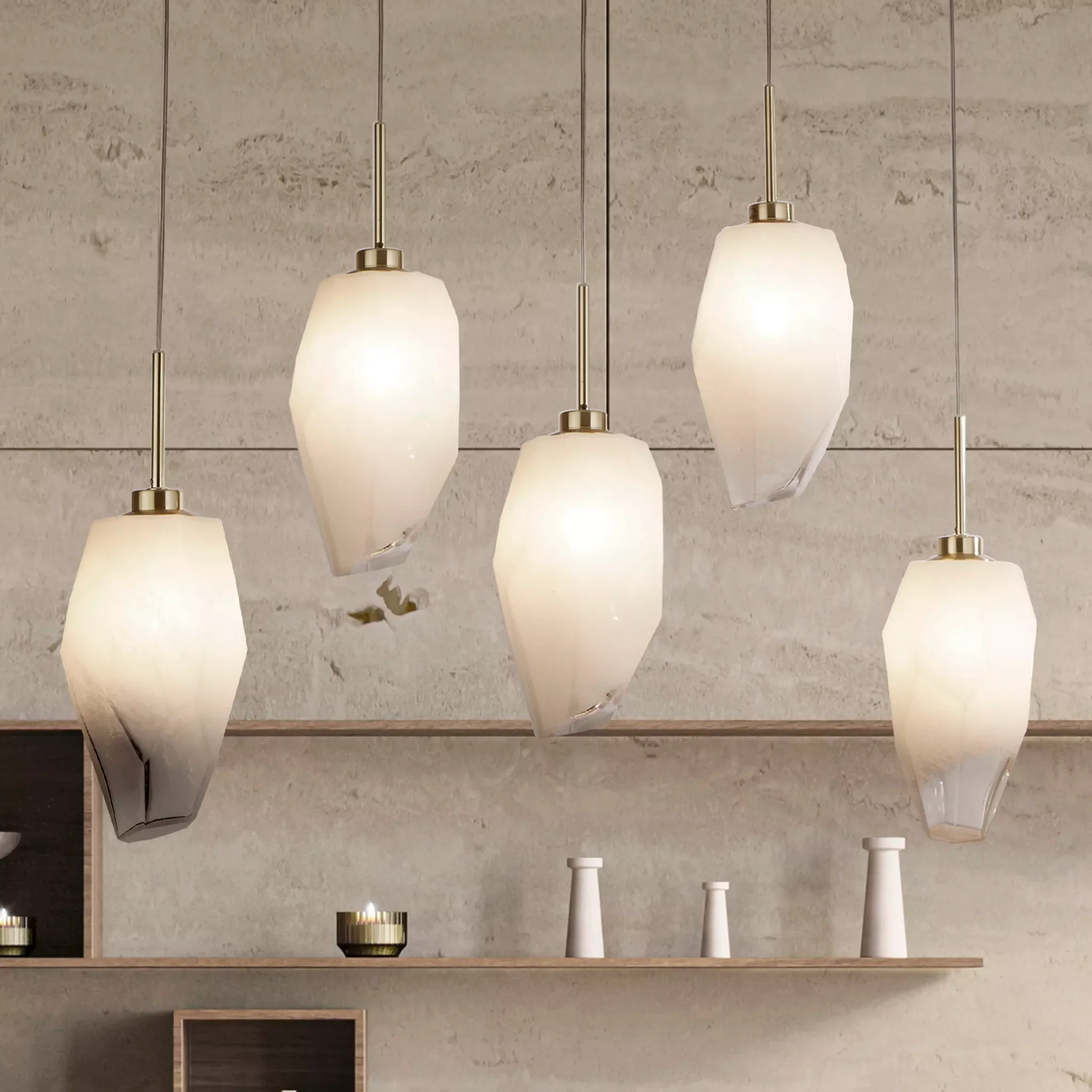 Rocky 5Lt Bar Pendant- Satin Brass Metal & Glass - Image 4